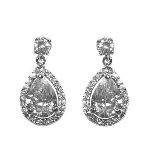 Stylish Drop Earrings-Polly Pear Cut Halo Drop Earrings | 6ct