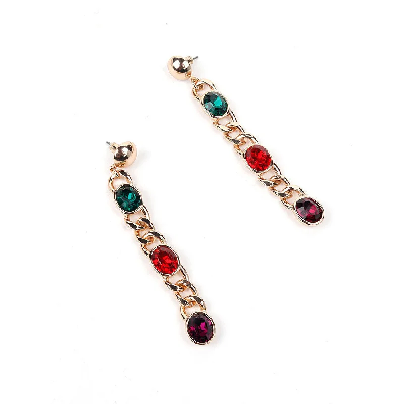 Small Hoop Earrings for Women-Odette Chunky Gold Chained Gem Stone Earrings