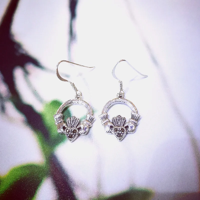 Elegant Gold Earrings-Sterling Silver Marcasite Claddagh Earrings