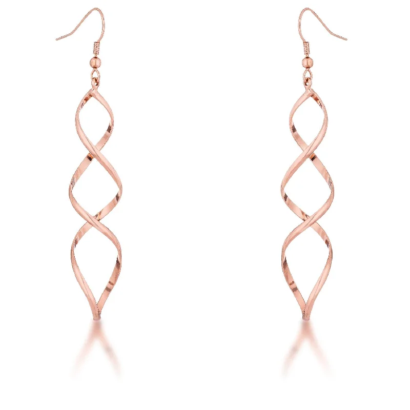 Trendy Hoop Earrings-Casilda Rose Gold Twist Dangle Earrings