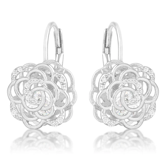 Minimalist Earrings-Maya CZ Rose Drop Silvertone Earrings