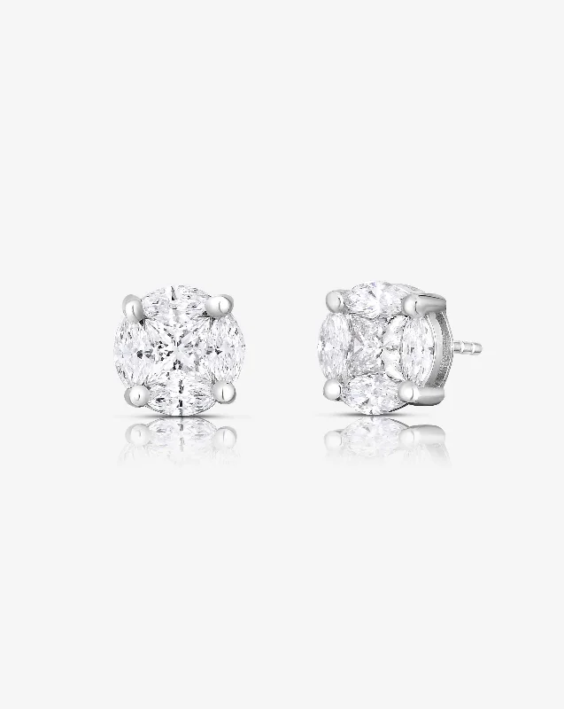 Bohemian Style Earrings-Round Illusion Diamond Studs