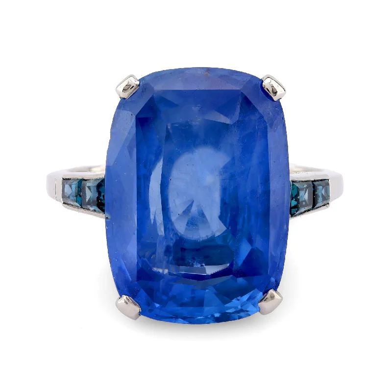 Vintage Diamond Ring-Art Deco GIA 12.9 Carat Cushion Cut No Heat Sapphire Platinum Ring