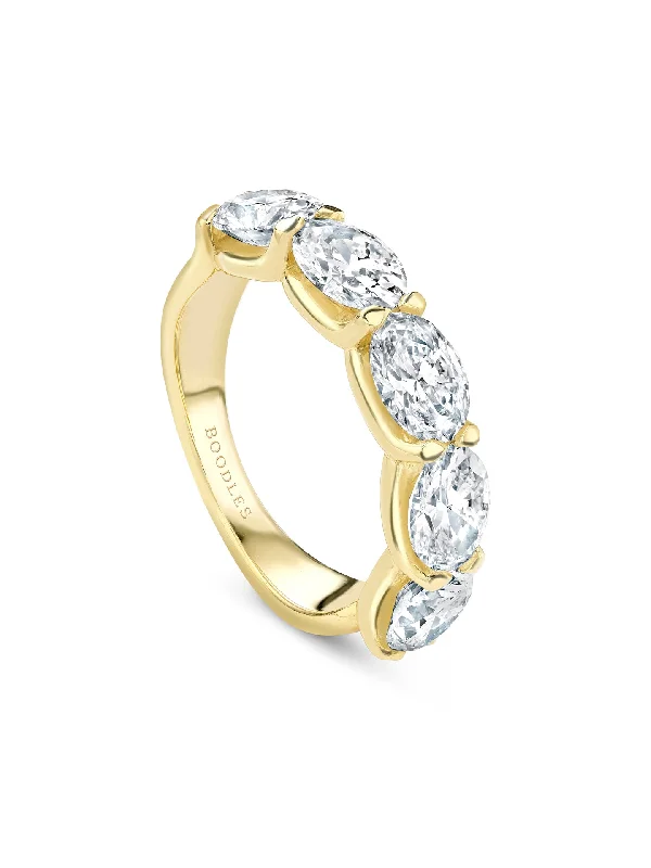 Simple Silver Ring for Women-Classic Five Stone Oval Diamond Yellow Gold Ring