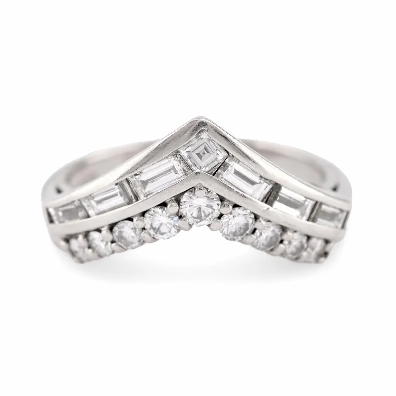 Gemstone Eternity Ring-Modern Diamond Platinum Chevron Band