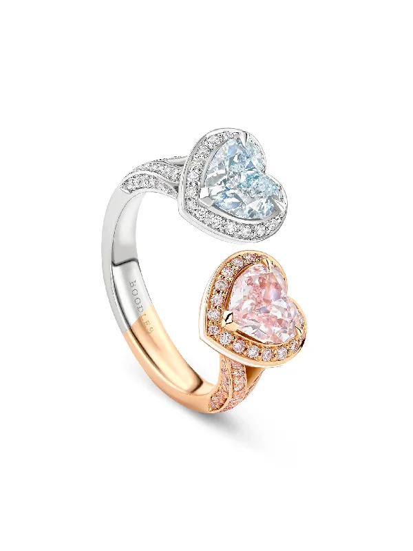 Antique Diamond Ring-Gemini Heart Pink and Blue Diamond Ring