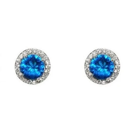 Butterfly Shape Earrings-Isla Sapphire Round Halo CZ Stud Earrings – 10mm | 1.2ct