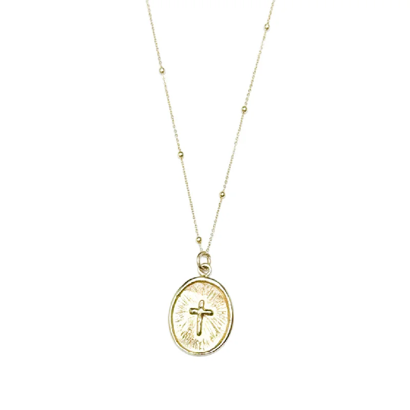 Layered Silver Necklace-Cross disc necklace