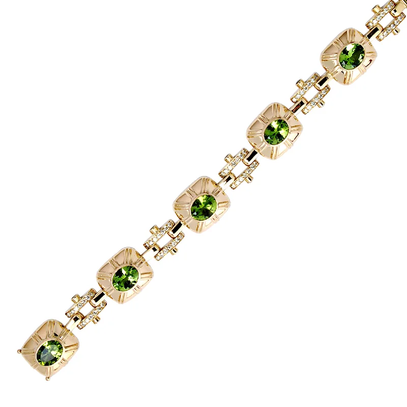 Rose Gold Bangle Bracelet-Bracelet- Peridot And Diamond (1273E)