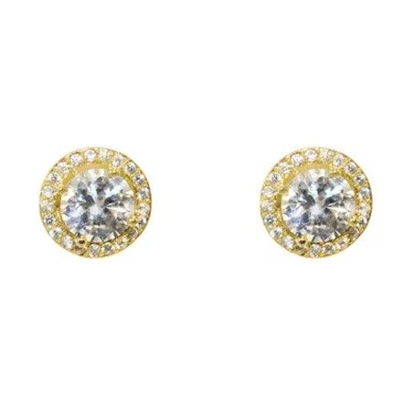 Women’s Drop Earrings-Isla Clear Round CZ Halo Gold Stud Earrings - 5mm | 0.75ct