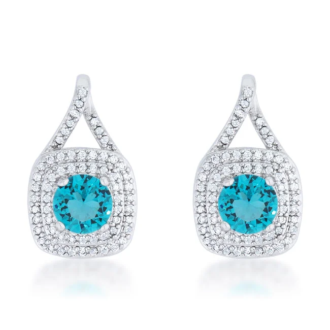 Beaded Dangle Earrings-Christal Aqua Blue Halo Drop Earrings | 2.5ct