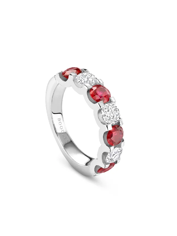 Silver Ring for Men-Classic Evermore Medium Ruby Diamond Platinum Eternity Ring