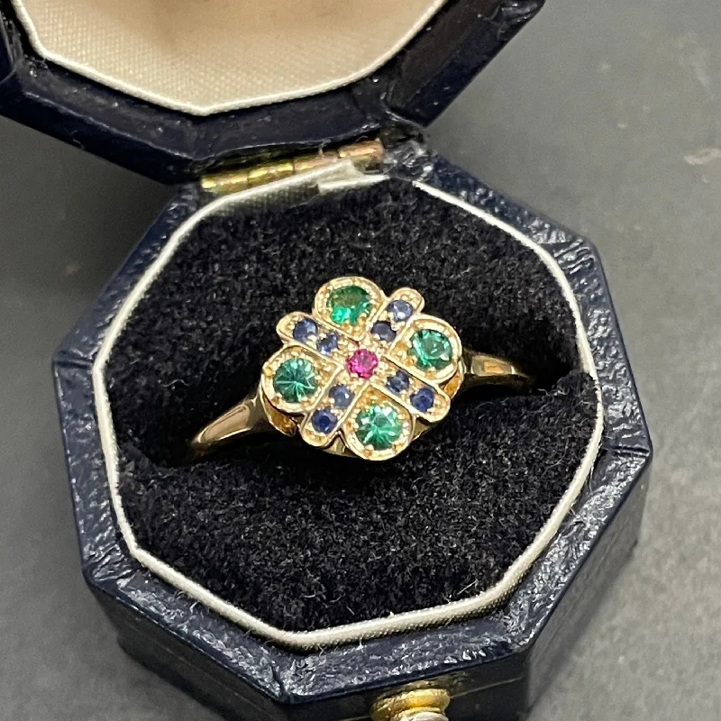 Large Gemstone Ring-Four Cross Emerald Ring