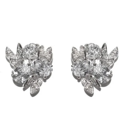 Unique Pearl Earrings-Cilla Vintage CZ Cluster Stud Earrings