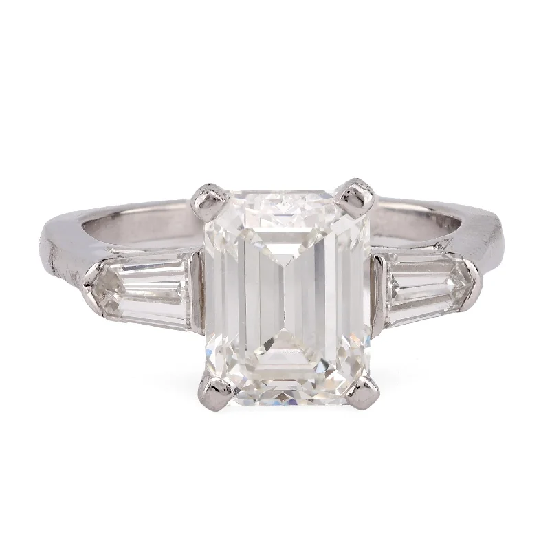 Women’s Designer Engagement Ring-Vintage GIA 2.45 Carat Diamond 18K White Gold Three Stone Ring