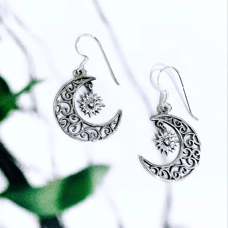 Luxe Pearl Earrings-Sterling Silver Sun & Moon Earrings