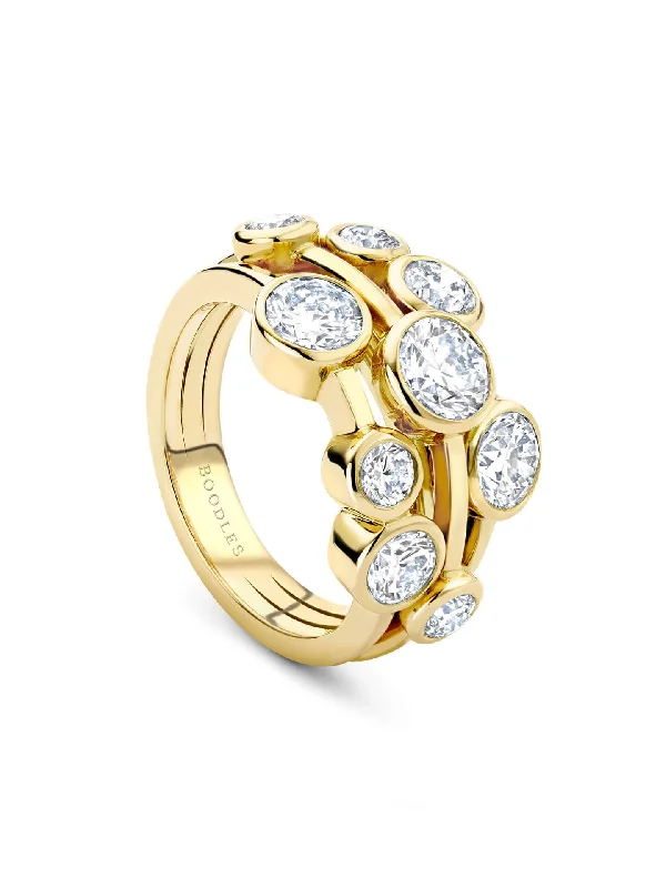 Custom Wedding Ring Set for Couple-Raindance Medium Yellow Gold Diamond Ring