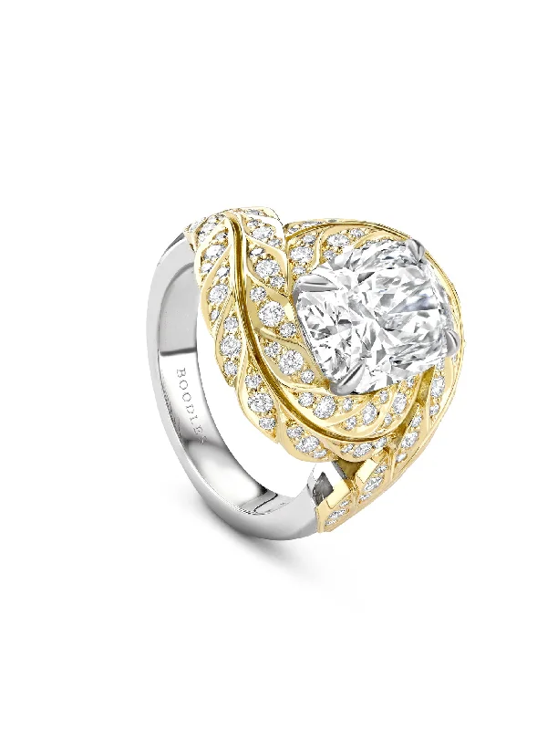 Modern Rose Gold Engagement Ring-Peace of Mined Cushion Diamond Platinum and Yellow Gold Ring