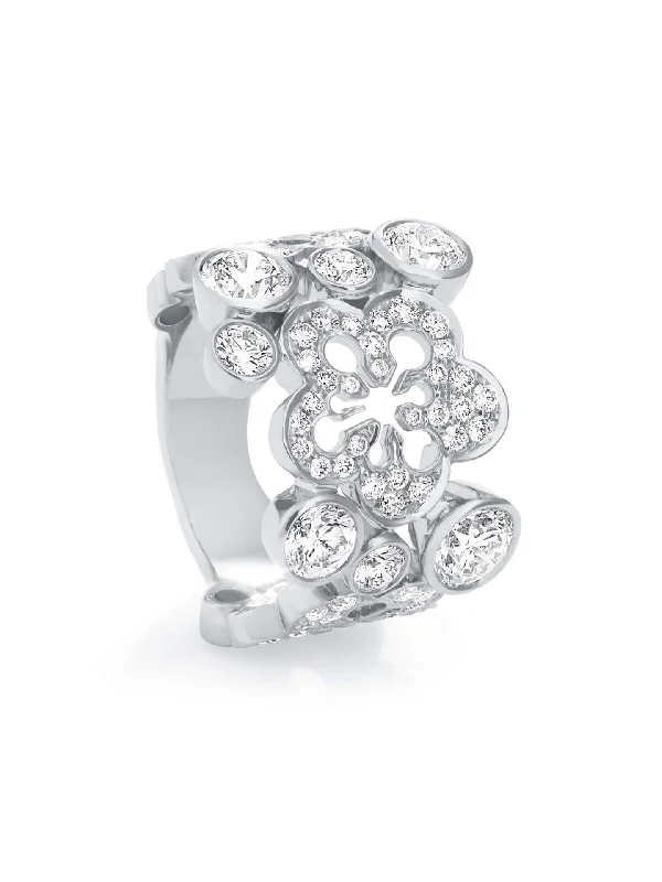 Simple Diamond Band-Blossom Large White Gold Diamond Ring