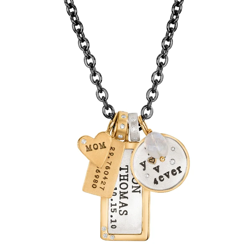 Silver Heart Necklace-Name and Coordinates Necklace