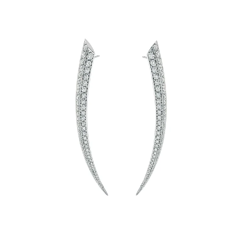 Handmade Hoop Earrings-Sabre Fine Medium Earrings - 18ct White Gold & Diamond