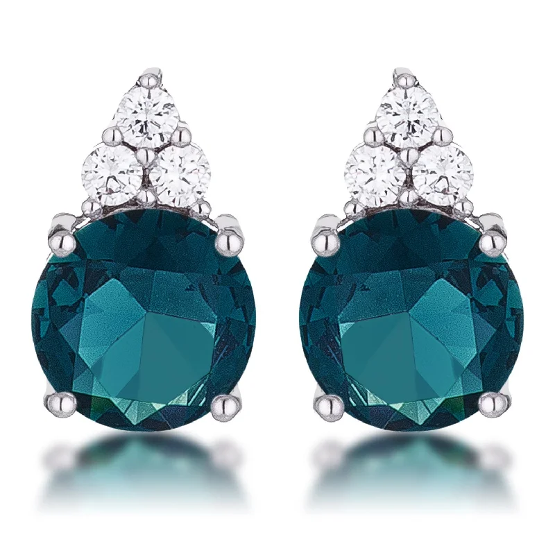 Colorful Hoop Earrings-Abigail 9mm Round Blue Green CZ Stud Earrings | 3ct