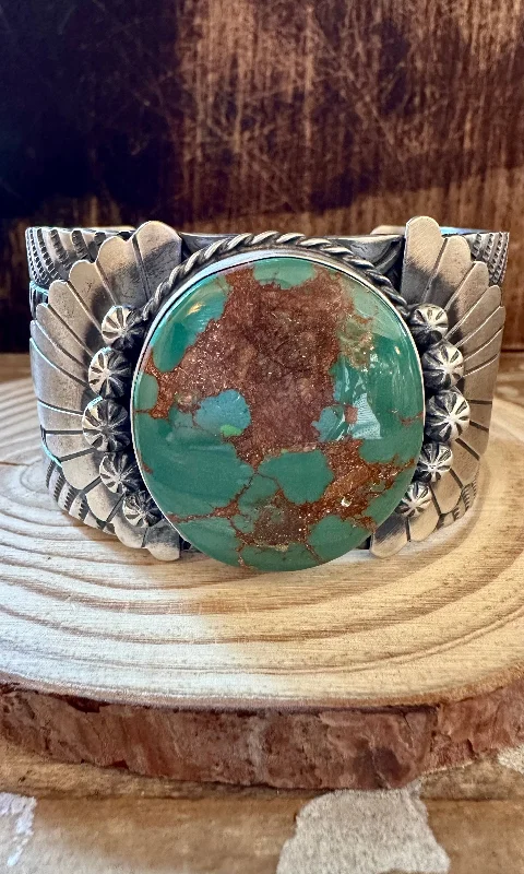 Handmade Gemstone Bangle-RICK ENRIQUEZ NAVAJO Royston Turquoise Sterling Silver Cuff 118g