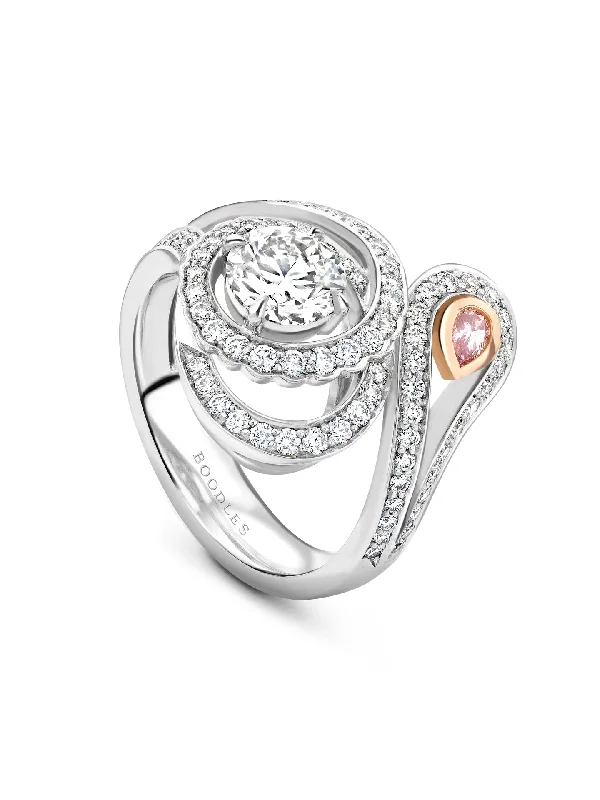 Men’s Wedding Ring with Engraving-Monaco Pink and White Diamond Ring