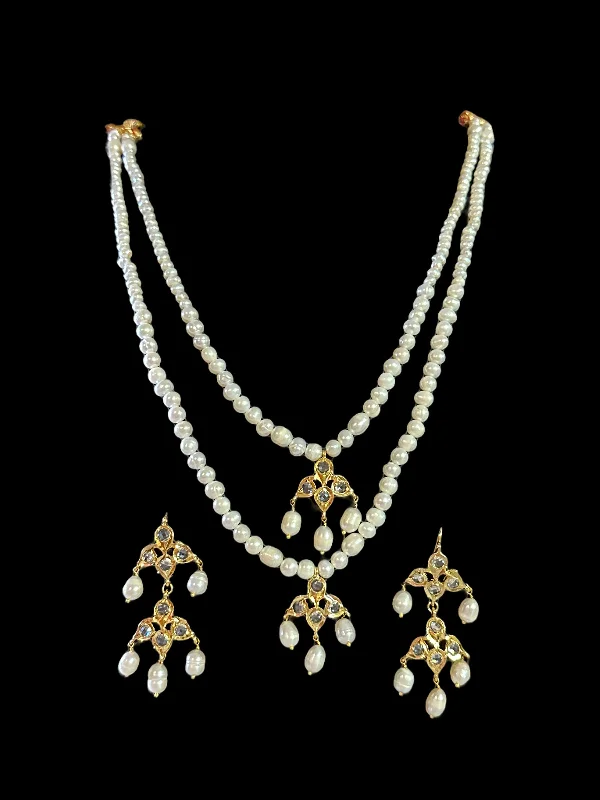 Silver Chain Necklace-SAT84 Two layered fresh water pearl hyderabadi necklace set / satlada ( READY TO SHIP )