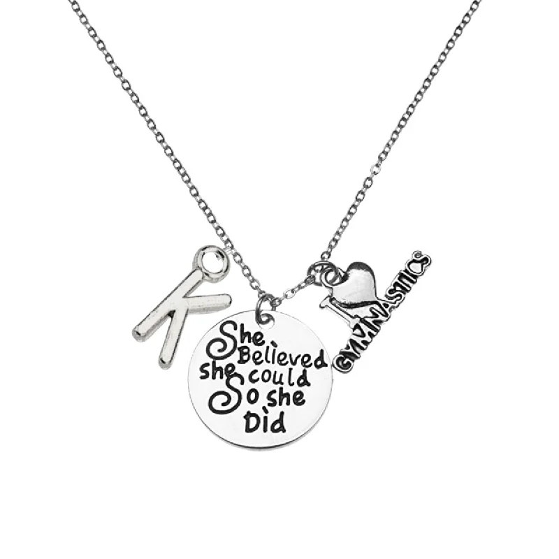 Classic Link Necklace-Personalized Girls Gymnastics Necklace with Letter Charm