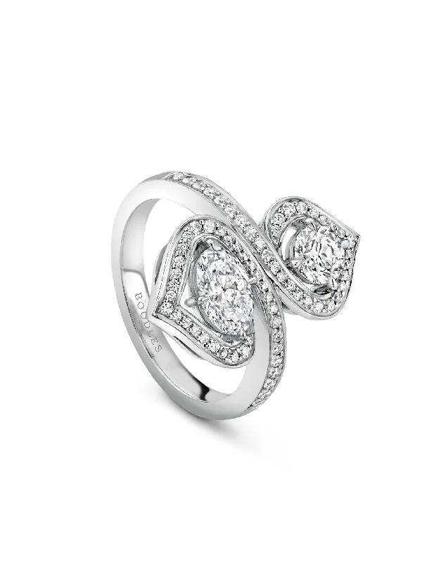 Large Cocktail Ring-Woodland Double Motif Platinum Diamond Ring