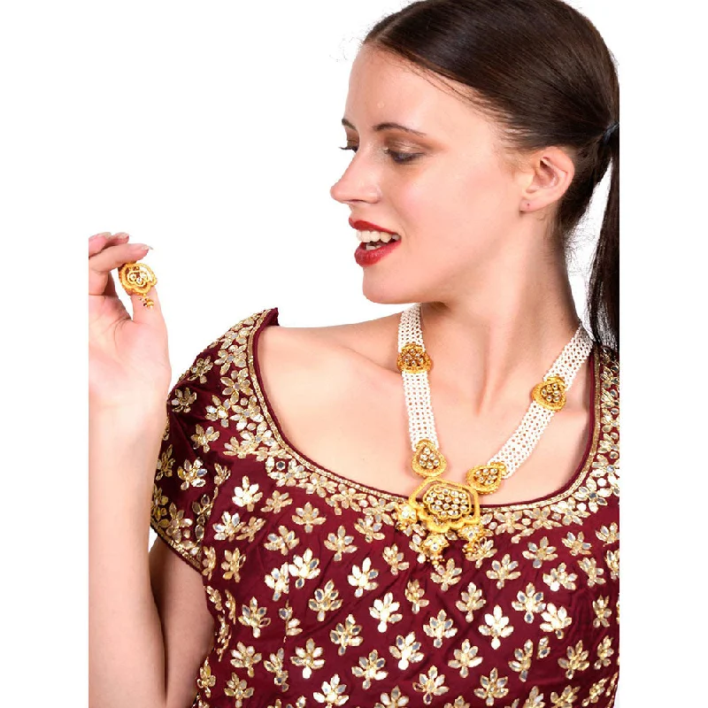 Geometric Dangle Earrings-Odette Ancient semiprecious kundan & pearl choker with earrings