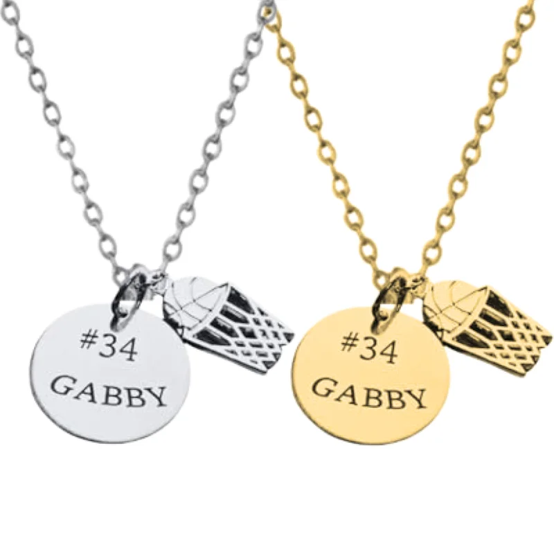 Dainty Gold Necklace-Basketball Engraved Round Necklace