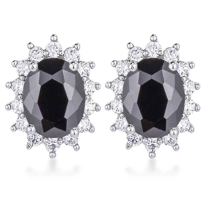 Silver Stud Earrings-Chesna Oval Black Halo Earrings | 2ct