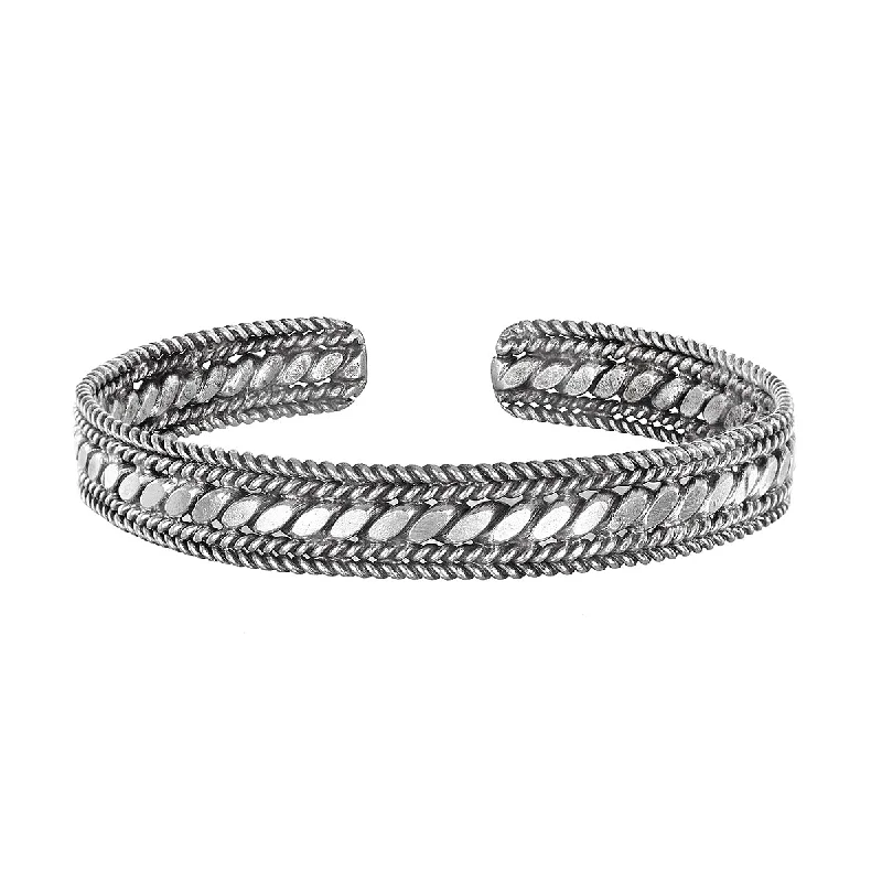 Silver Wrap Bracelet-Grounded in Serenity Sterling Silver Men's Cuff