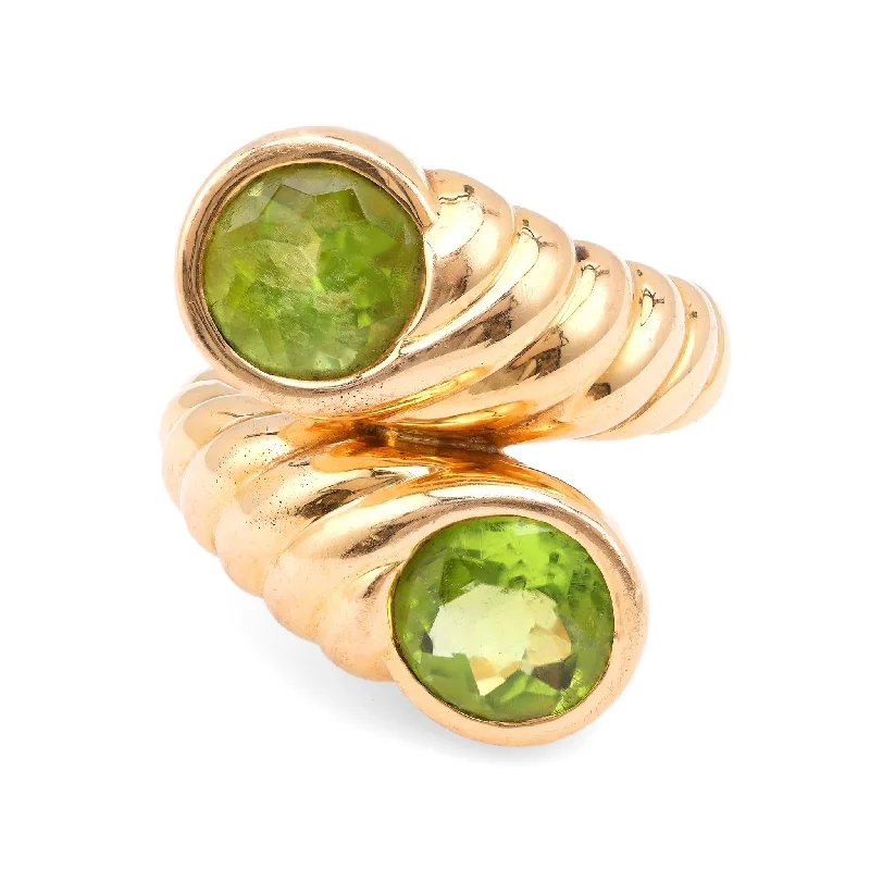 Custom Titanium Ring-Vintage Verdura Peridot 18K Yellow Gold Ring