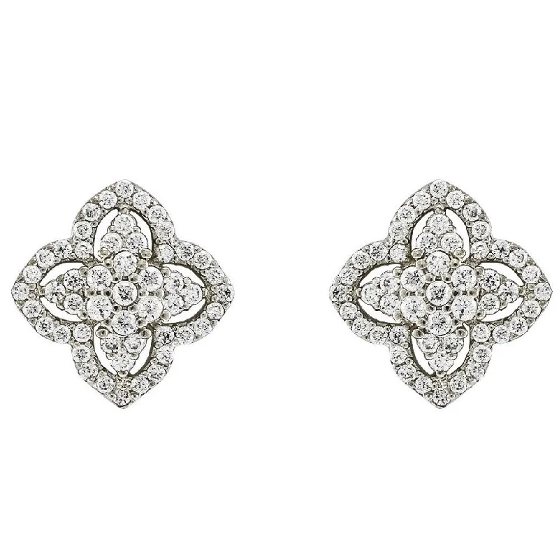 Silver Ring Earrings-Cassie Clover Stud Earrings | 2ct