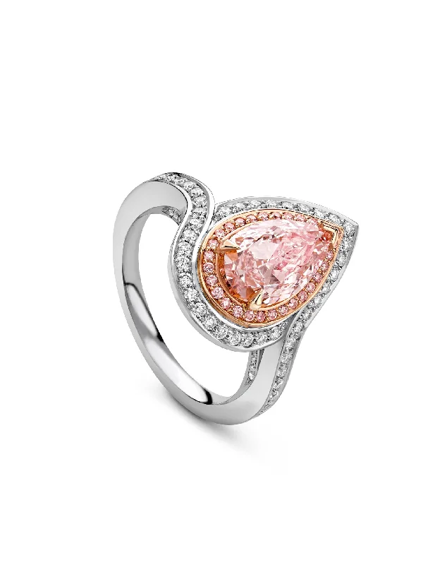 Customizable Wedding Ring-Vintage Pear Pink Diamond Platinum Ring