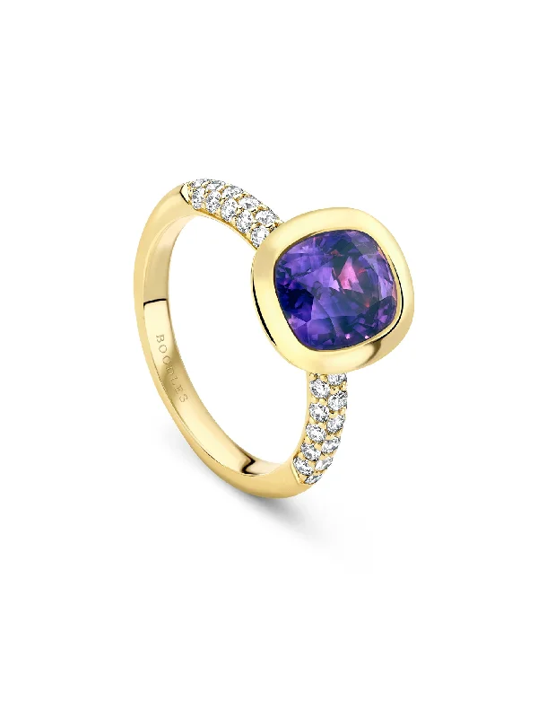 Unique Men’s Wedding Ring-Florentine Dolce Vita Purple Sapphire Yellow Gold Ring