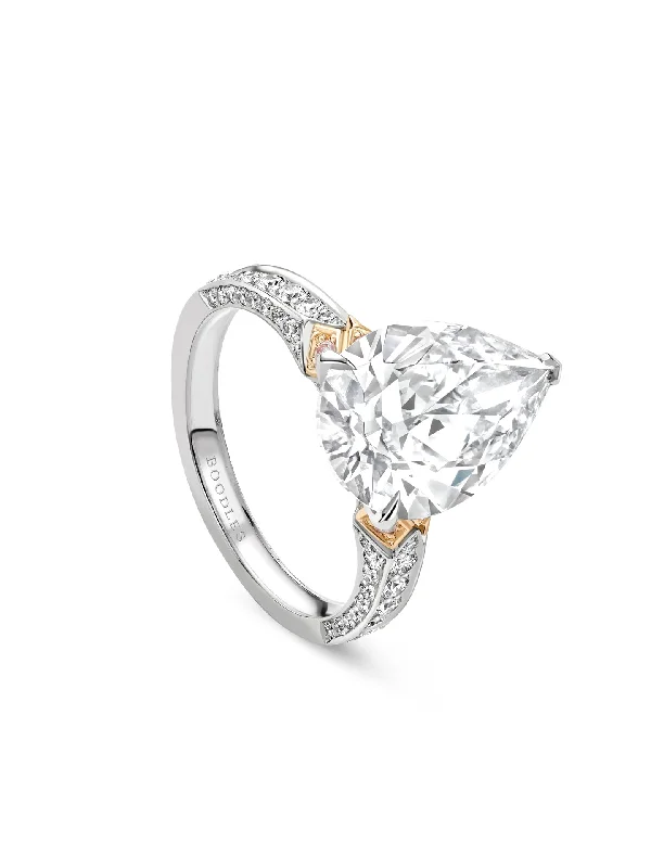 Engagement Ring with Pink Diamond-Peace of Mined Pear Cut Diamond Platinum Ring