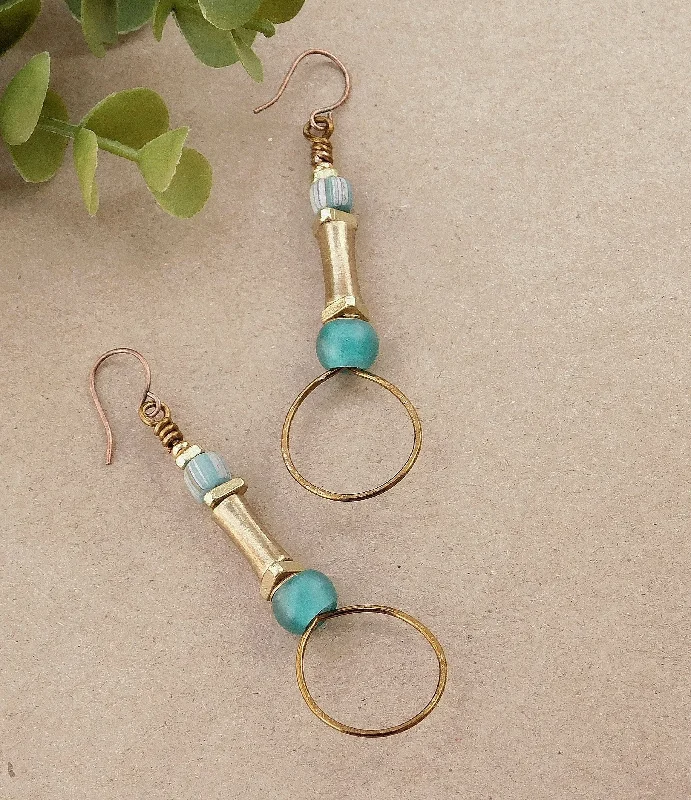 Geometric Dangle Earrings-Bohemian Deep Teal Padre Bead Hoop Earrings