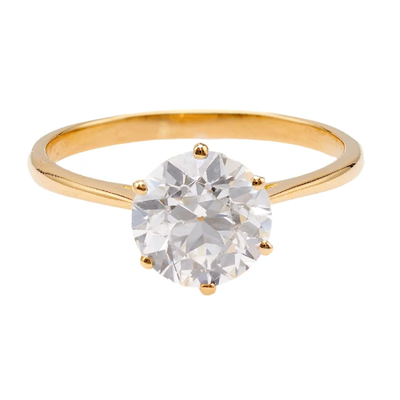 Custom Name Ring-Vintage French GIA 2.12 Carat Old European Cut Diamond 18k Yellow Gold Solitaire