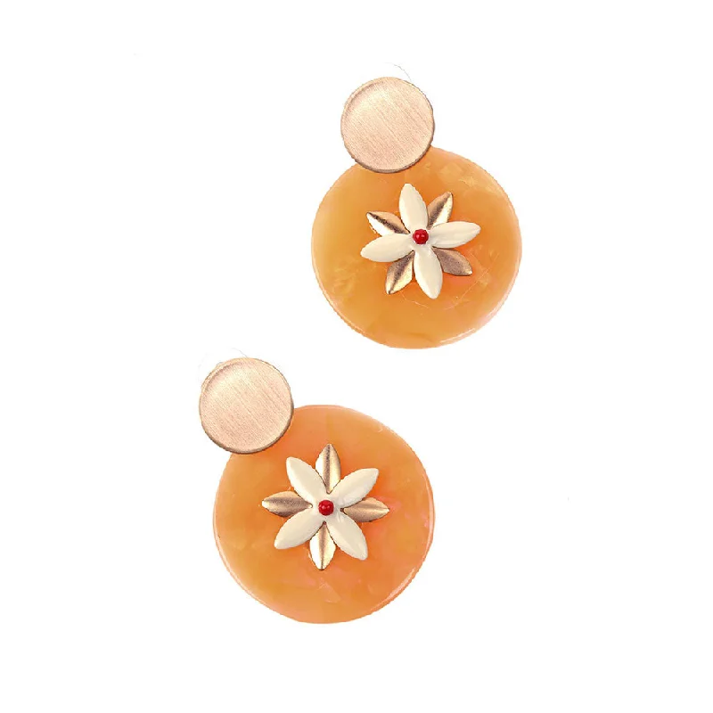 Birthstone Earrings-Odette Spherical Peach and Gold Floral Earrings