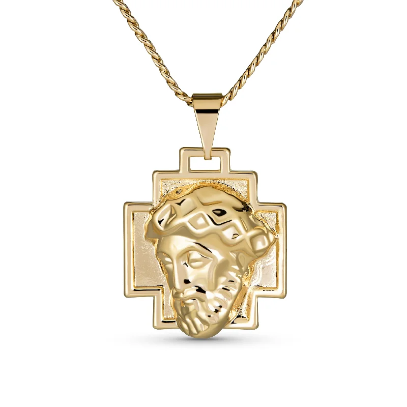 Silver Chain Necklace with Pendant-Unisex Yellow Gold Plated Pendant Necklace with Jesus Christ Cross Medallion