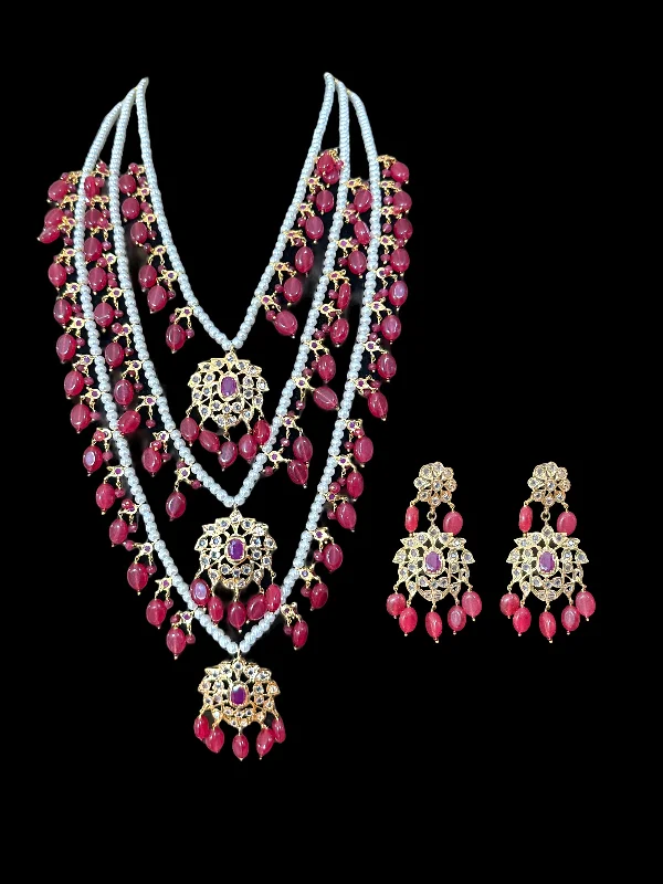 Customizable Gold Necklace-SAT79 Farmana three layer Hyderabadi Jadau necklace with earrings ( READY TO SHIP )