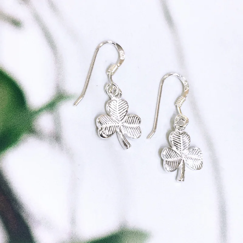 Luxurious Drop Earrings-Sterling Silver Shamrocks