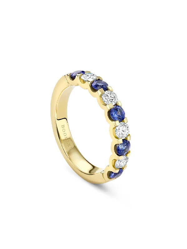 Solitaire Diamond Ring for Engagement-Classic Evermore Sapphire Diamond Yellow Gold Eternity Ring