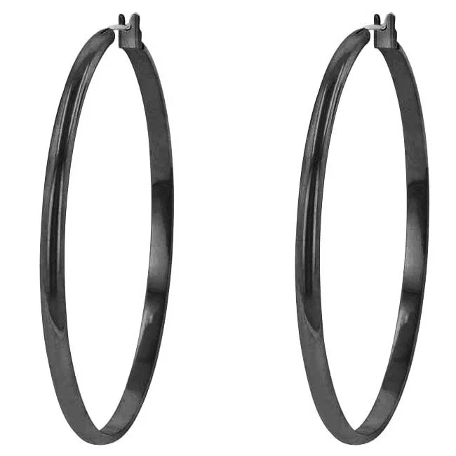 Thin Hoop Earrings-Flavia Black Large Hoop Earrings | 55mm