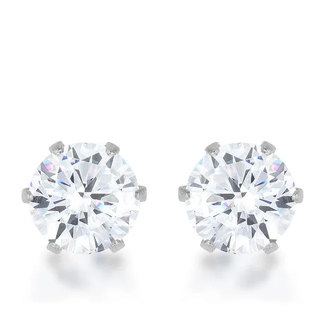 Elegant Crystal Earrings-Reign Clear Round Stud Earrings – 6mm | 1ct | Stainless Steel