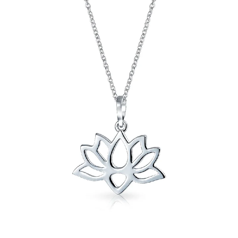 Custom Initial Necklace-Blossom Open Lily Flower Zen Lotus Pendant Necklace Sterling Silver for Teens Yogi